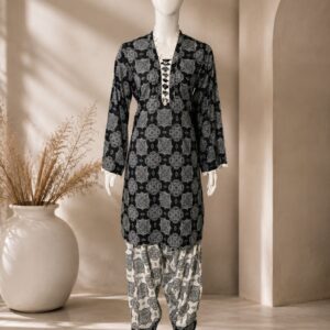 2 Piece Black & White Pattern Printed Lawn